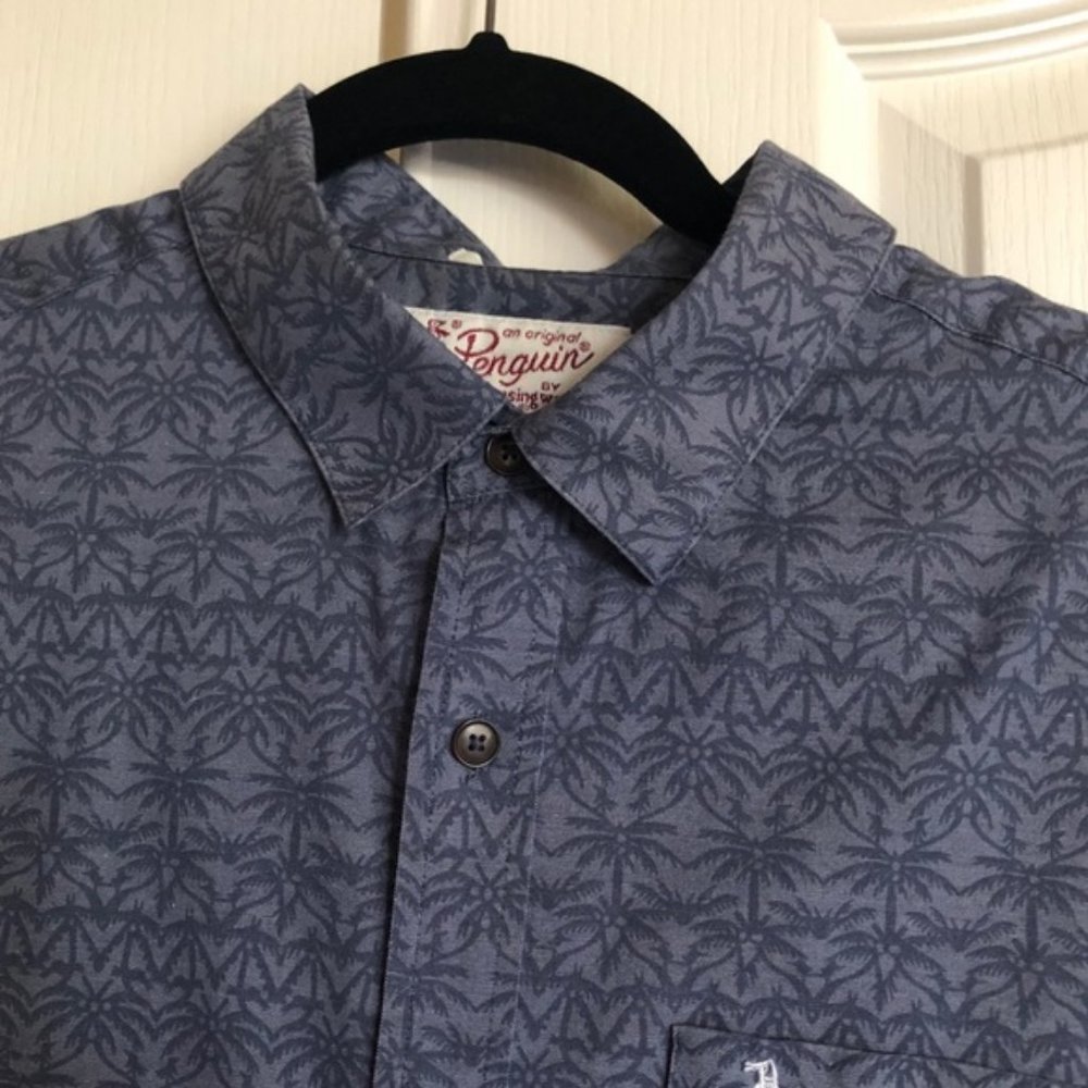Original Penguin classic fit woven print blue Hawaiian shirt size Large‎